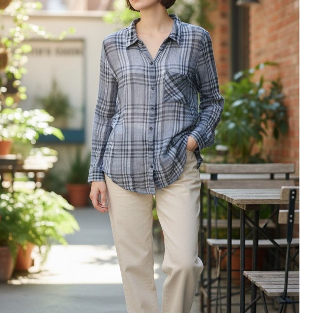Lucky Blue Stripe Shirt‎ Long Sleeve Button Up Semi Sheer Sz M
